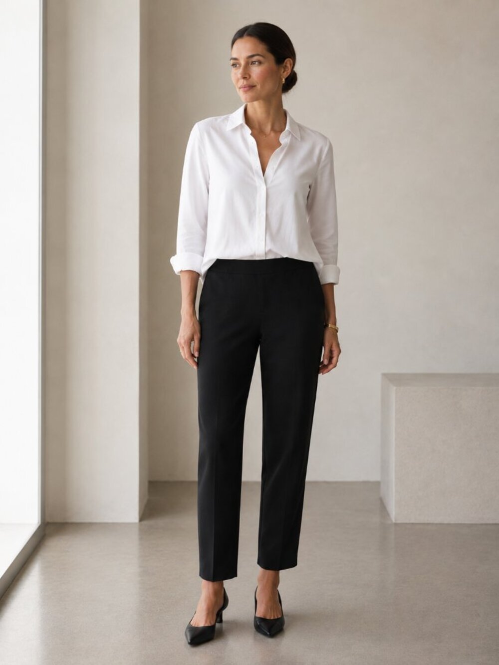 VINCE Pull On Straight Leg Ankle Pants Black Minimalist Office Career Chic S